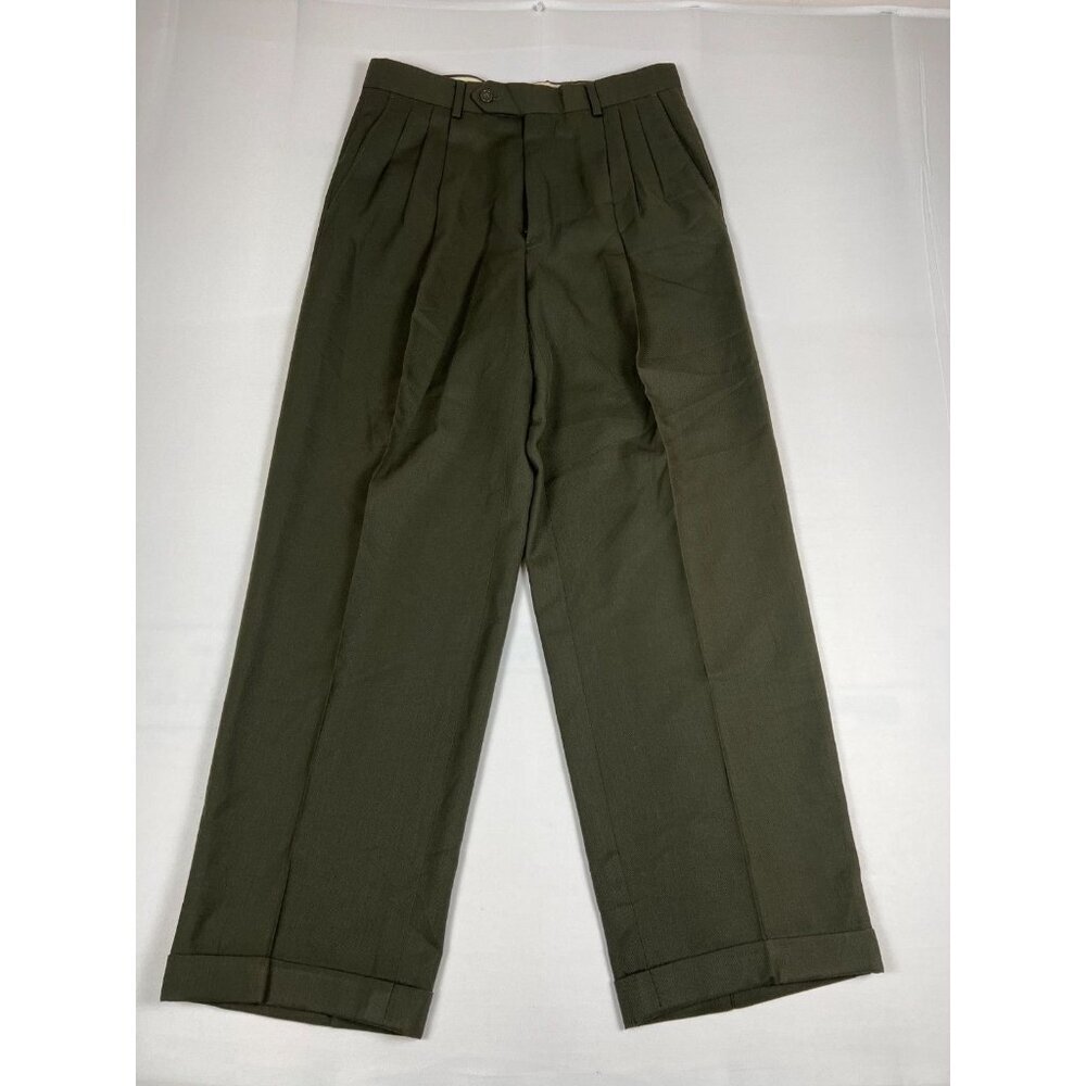 Vintage Givenchy Monsieur Men’s 31R Pleated Olive Green Wool Trousers USA